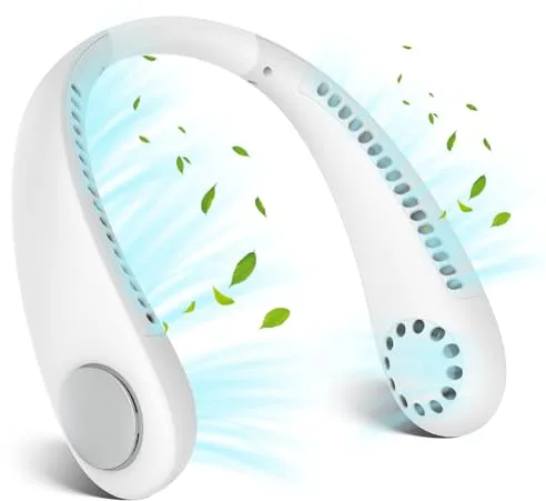 Ventilador de Cuello, Portátil Mini Ventilador de Cuello Sin Aspas, Ventilador USB Recargable Bateria con Ajustable 3 Velocidades con Flujo Aire de 360° para Hogar, Oficina, Viajes, Deporte, Blanco