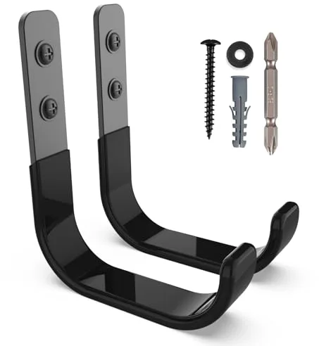 SunVFaFa 10cm Ganchos Pared, Resistentes para Garaje, Ganchos para Colgar Almacenamiento, en J Soporte Herramientas Pared Multiusos, Ganchos para Colgadores para Equipo Deportivo (2 Piezas, 25 kg)