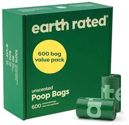 Earth Rated Bolsas para heces de perro, para mascotas a prueba de fugas y extragruesas, aptas para perros de cualquier tamaño, Rollos de recarga, sin aroma, 600 unidades