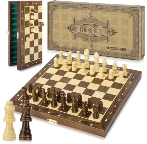 Peradix Tablero Ajedrez Magnetico Madera 30x30CM,Juego Ajedrez Infantil Madera Chess Plegable Profesional para Niños y Adultos de Viaje
