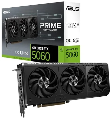 ASUS Prime GeForce RTX 5060 8 GB GDDR7 OC Edition Tarjeta gráfica Compatible con SFF (PCIe 5.0, 8 GB GDDR7, HDMI/DP 2.1, 2,5 Ranuras, Ventiladores Axial-Tech, BIOS Dual)