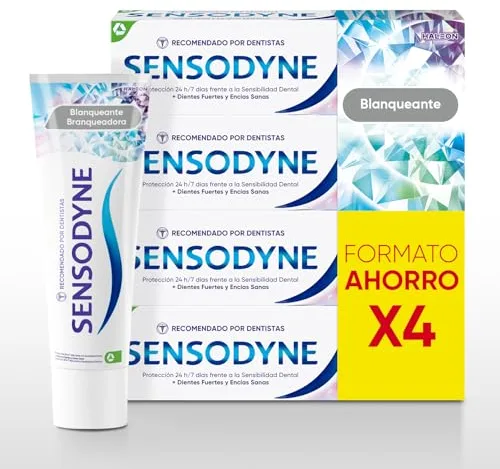 Sensodyne Blanqueante Pasta de Dientes Blanqueante, Alivio Para Dientes Sensibles, Protección Duradera Frente a la Sensibilidad Dental, Pack 4x75 ml
