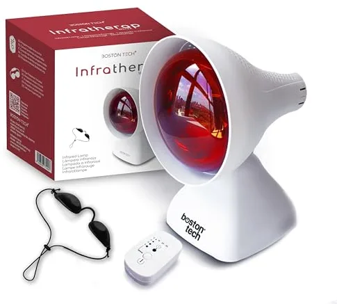Boston Tech WE122 Lámpara de infrarrojos sobremesa fisioterapia dispositivo Termico potencia 200W alivio dolores y tensiones musculares 3 niveles de inclinación Temporizador y proteccion ocular.