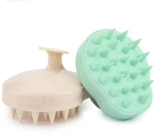 HIENCE 2 Unidades Cepillo Masajeador para Cuero Cabelludo – Exfoliante Capilar con Mango de Paja de Trigo y Cerdas Suaves de Silicona, Elimina Caspa y Fomenta Crecimiento del Cabello, Seco y Mojado