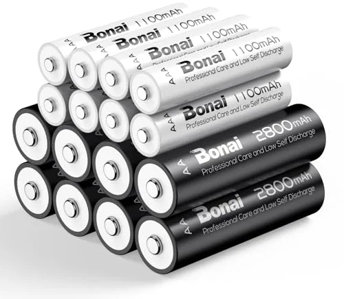 BONAI 16 Piezas Pilas Recargables AA/AAA,Alta Capacidad Batería 2800/1100 mAh 1.2V 1200 Ciclos de Pilas AA Recargable NI-MH, AAA Recargable Precargadas, Baja Autodescarga