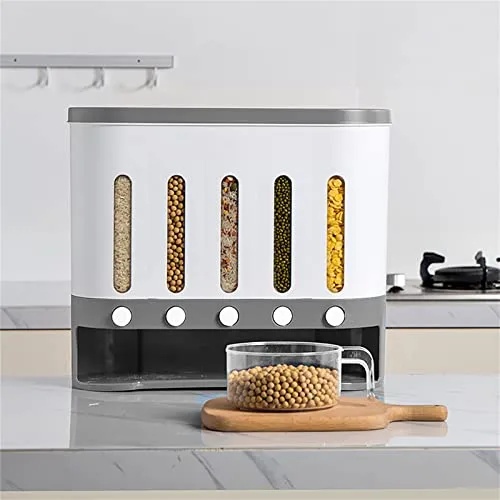 Shiyinge Dispensador de comida seca para pared, dispensador de cereales, con vaso, barril de grano, arroz, caja de almacenamiento de alimentos secos, contenedores para cocinas, modernos, grandes,