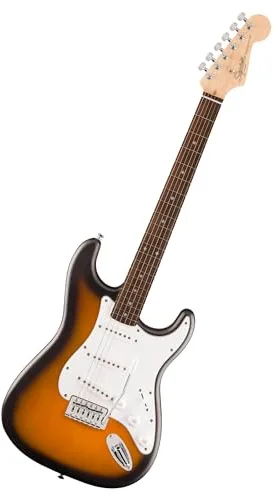 Squier by Fender Debut Collection Guitarra Eléctrica Stratocaster, Diapasón de Laurel, Golpeador Blanco, Sunburst de 2 Colores