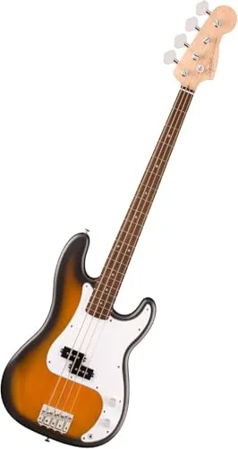 Squier by Fender Debut Collection Precision Bass, Diapasón de Laurel, Golpeador Blanco, Sunburst de 2 Colores