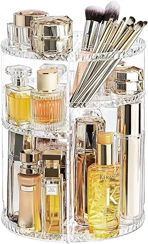 KAHEIGN Organizador de Maquillaje Giratorio de 360°, Soporte Cosmético Ajustable de Acrílico 8 Capas Gran Capacidad Estante de de Maquillaje para Perfumes Lápiz Labial Vestidor (Claro Diamante)