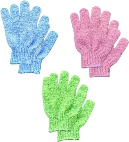 6 guantes exfoliantes, guantes de ducha de bambú, guantes exfoliantes de baño y cuerpo, elimina el cabello encarnado y la piel muerta, para ducha, spa, masaje y removedor de células muertas, lufa,