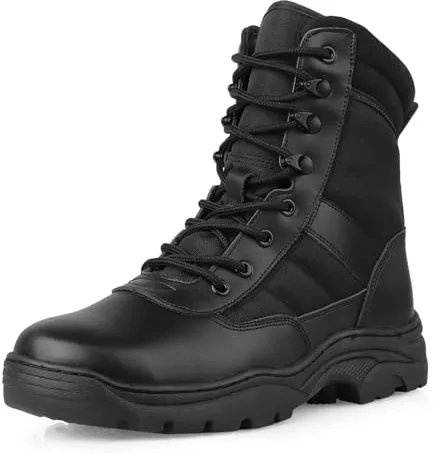 QUNLON Botas Militares Tácticas Hombre con Cremallera - Policiales, Moto, Combate, Senderismo Negro-43EU