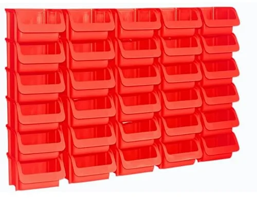 Hünersdorff 30 x caja de almacenaje - SET en tamaño 1 - de polipropileno (PP)- ideal para sistemas de organización y clasificación, paneles murales, estanterías móviles o de taller - rojo