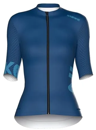 INBIKE Maillot Ciclismo Mujer Verano Camiseta Bicicleta Manga Corta MTB Camisetas Bicicletas Ropa Carretera Montaña Ciclista Bici Transpirable y de Secado Rápido Bolsillos de Gran Capacidad Azul M
