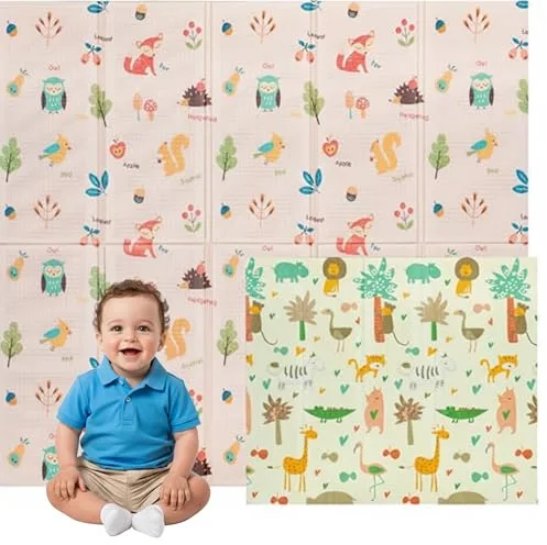 Edibaby, Alfombra Bebé Acolchada Plegable, Diseño Infantil, Colchoneta de Juegos para Suelo, Reversible, XPE, Tapete Baby Play Mat (Native | 200x180 | 1 cm)