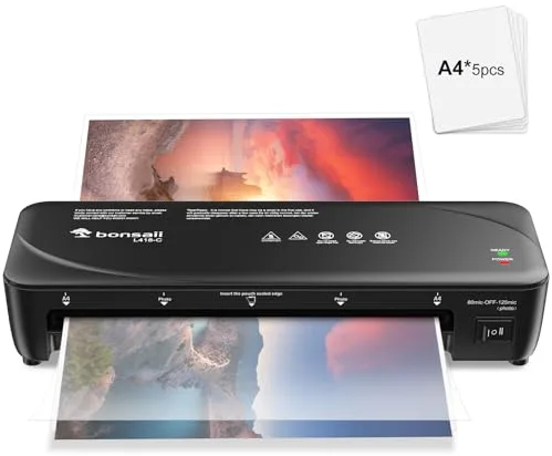 Bonsaii Plastificadora A4, 80-125 micras, plastificadora con tecnología mejorada resistente a atascos, sistema de 2 rodillos, plastificado rápido, plastificadora de fotos y documentos L418-C