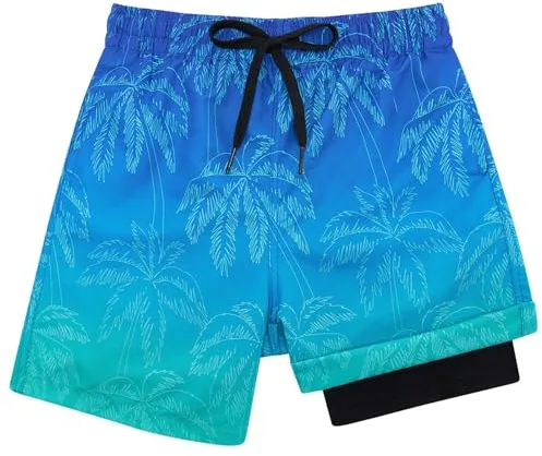 Kids4ever Bañador para niños de Secado rápido con Forro de compresión Pantalones Cortos de baño antirozaduras Pantalones Cortos Hawaianos de 10 a 12 años