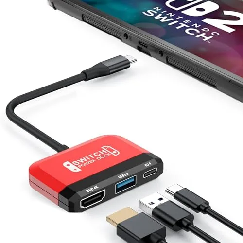 GKEAPZA Switch TV Dock para Nintendo Switch/OLED, Mini Dock portátil 4K HDMI TV Adapter con Puerto USB 3.0 Adicional, Tipo C 100W PD