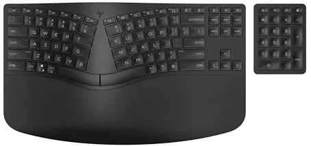 HP 960 Teclado Inalámbrico Ergonómico (Reposamanos, Sincronización Rápida, Detección Automática Sistema Operativo, Inclinación Negativa, QWERTY Español) Negro