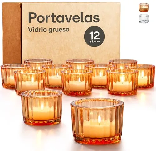 Portavelas de Cristal para Velas de Te - 12 Portavelas Pequeño para Decoración de Mesa - Resistentes & Ideal para Velas Decorativas, Hogar, Bodas (Dorado)