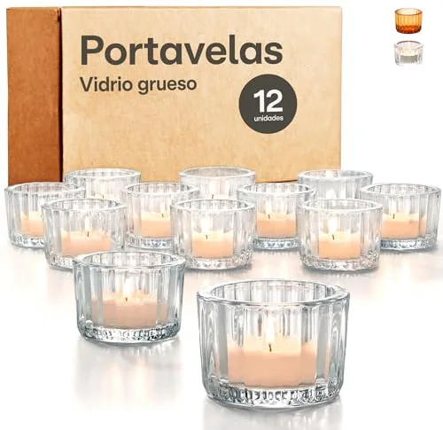 Praknu Portavelas de Cristal para Velas de Te - 12 Portavelas Pequeño para Decoración de Mesa - Resistentes & Ideal para Velas Decorativas, Hogar, Bodas (Transparente)