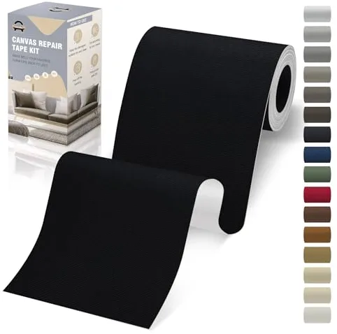 OAZ Parche Adhesivo de Tela, 10x200 cm Exterior Parches de Reparación de Lona, Impermeable Parches para Tela Autoadhesivo para Sofá, Cortina, Toldos, Asiento de Coche, Tumbona, Negro