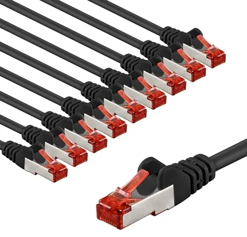 Goobay Cable de red/Cat. 6, 10 unidades, apantallado, S/FTP/CU, cable de Ethernet, PiMF, LSZH/Cat 6, 10 Gbit/s, 10 x 1m, 65978, 1 metro, negro