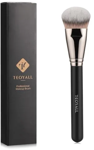 TEOYALL Brocha plana en ángulo para base, cerdas sintéticas densas grandes y densas, brocha Kabuki para maquillaje base con polvo de crema líquida