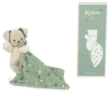 KALOO - Carré Douceur - Doudou Perro Verde - Peluche Bebé - Cuadrado 18 x 18 cm Verde - Materiales Ecorresponsables - Caja Regalo FSC - Desde el Nacimiento, K226001