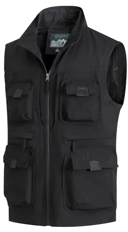 MeiLayM Hombres Al Aire Libre Chaleco de Pesca Multibolsillos Casual Chaqueta Secado Rápido Malla Chaleco Ligero Sin Mangas Chaqueta Fotografía Caza Cámping Senderismo Negro,XL