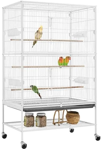 Yaheetech Jaula Grande para Pájaros, Mascota con Ruedas, Unisex, 52 cm x 79 cm x 132 cm, Hierro, Blanca