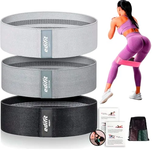 Edifit, Bandas Elasticas Musculacion, Cintas con 3 Niveles de Resistencia, Fitness, Gomas Antideslizantes Gimnasio, Pack de 3, Gym, Crossfit, Pilates o Ejercio en Casa (Negro, Gris y Gris Claro)