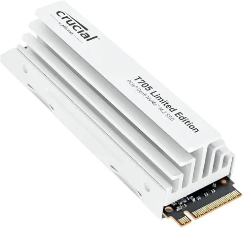 Crucial T705 SSD 2TB PCIe 5.0x4 Gen5 NVMe M.2 con Disipador Blanco, Velocidades de lectura hasta 14500 MB/s, escritura 12700 MB/s, Para PC de escritorio, TLC NAND, Disco Duro Interno - CT2000T705SSD5A