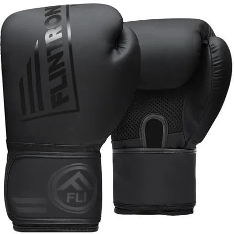 flintronic Guantes de Boxeo para Adulto, 12OZ Guantes de Boxeo Entrenamiento, Premium Cuero Saco de Boxeo Guantes para MMA, Sparring, Muay Thai, Kickboxing, Artes Marciales (Negro)