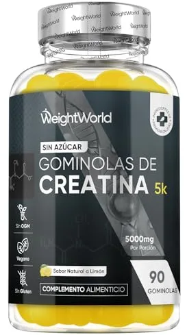 Gominolas de Creatina Monohidratada 5000mg - Gomitas Pre Entreno Sabor Limón de Creatina Monohidrato Sin Azúcar ni Gluten - Suplemento para el Gym, Sin OGM