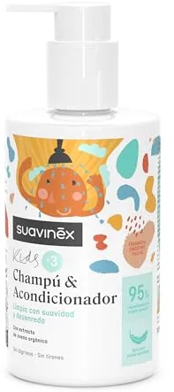 Suavinex, Champú Acondicionador para Niños y Niñas de 3 a 10 Años, Sin Alérgenos, Sin Parabenos, Sin Siliconas, Apto Pieles Sensibles, Sin Lagrimas ni Tirones, 95% Ingredientes Origen Natural, 300 ml