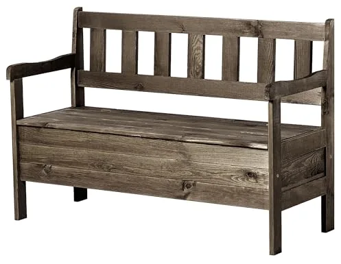 KADAX Banco de jardín, 120 x 47 x 81,5 cm, banco de madera con espacio de almacenamiento y respaldo, banco de madera resistente a la intemperie para jardín, balcón (120 cm/marrón oscuro), K8817