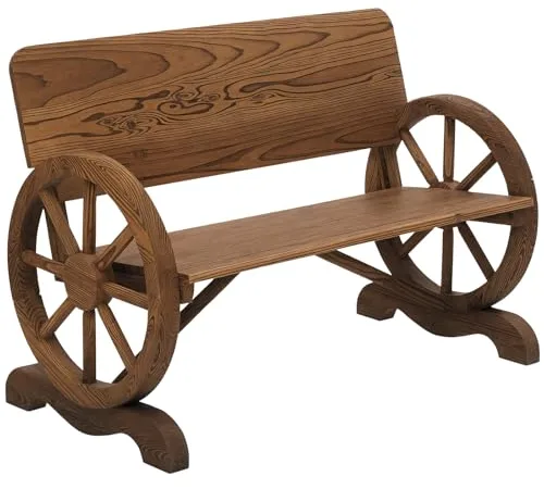 Outsunny Banco de Jardín de Madera Banco de Exterior con Reposabrazos y 2 Ruedas Decorativas Estilo Rústico Carga 250 kg para Patio Terraza 114x58x80 cm Carbonizado
