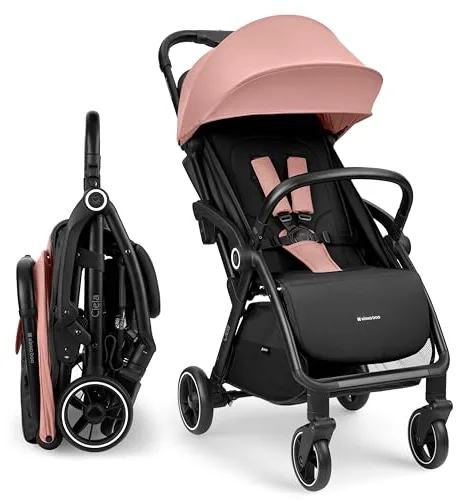 KikkaBoo Silla de Paseo Ligera CIELA, Carrito Bebé Compacto hasta 22 kg, Plegado Automático, Reclinable, Superligero, Tamaño Cabina Avión, Rosa
