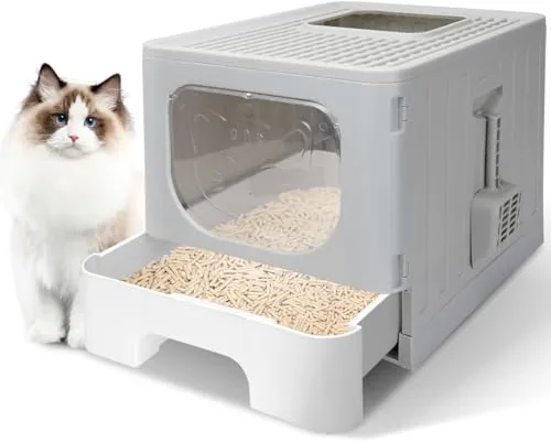 Nobleza - Arenero para Gatos, Caja de Arena Plegable para Gatos, Caja Arena con Bandeja Extraíble y Pala, Espacioso para Gatos Grandes, 48.5 x 38.5 x 38.2 cm