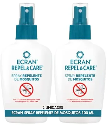 Ecran Repel Care, Spray Repelente de Mosquitos sin Alcohol - Spray Antimosquitos con Hasta 6 Horas de Protección - Ideal para Toda la Familia - Formato Viaje de 100 ml - Pack de 2 x 100 ml