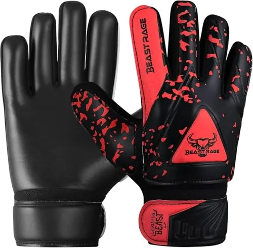 BEAST RAGE Guantes de Portero de Fútbol para Niños,Guantes de Portero de Fútbol para Niños con,Guantes de Fútbol para Niño. (Rojo, Talla 4 Adecuada para niños de 6 a 9 años)