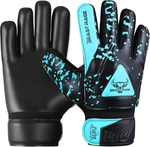 BEAST RAGE Guantes de Portero de Fútbol para Niños,Guantes de Portero de Fútbol para Niños con,Guantes de Fútbol para Niño. (Aqua, Talla 4 Adecuada para niños de 6 a 9 años)