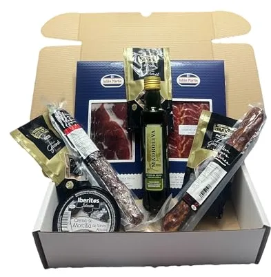 Cesta Gourmet para Regalar | Lote Regalo Embutidos Ibéricos | Jamón, Caña de lomo, Salchichón y Chorizo Ibérico de bellota, Aceite de Oliva Virgen Extra, y Picos Rústicos Obando, Cesta Regalo.