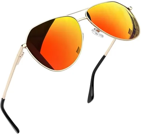 Joopin Rojas Gafas de Sol Hombre y Mujer Efecto Espejo Polarizadas Grandes Estilo Militar Clásico Marco de Metal Dorado con Protección UV400 para Conducir Playa Deporte