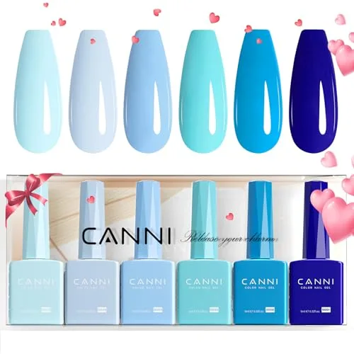 CANNI Kit de Esmalte de Uñas de Gel 6 Colores Azul UV Gel Nail Polish Esmalte Uñas Semipermanentes Pintauñas Semipermanentes Set