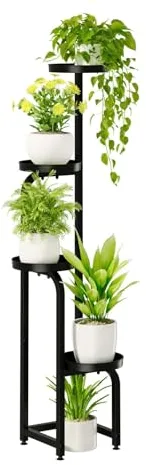 Bamworld Soporte Alto para Plantas de Interior y Exterior Soportes Esquineros de Metal para Múltiples Plantas Estante Resistente de 4 Niveles para Patio, Jardín, Balcón, Sala de Estar, Dormitorio