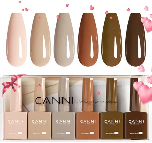 CANNI Esmaltes Semipermanentes de Uñas en Gel 6 Color marrón rosa nude pink browm UV Gel Kit Gel Nail Polish Esmalte Uñas Valentín Kit Uñas Semipermanentes Pintauñas Semipermanentes Set