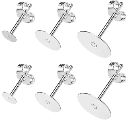 36 postes de pendientes de plata de ley 925 de 4/6/8 mm, hipoalergénicos, con almohadilla plana, con cierres de mariposa, a granel para hacer joyas, plata