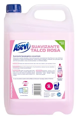 Asevi Profesional Suavizante Hipoalergénico Talco Rosa para Lavadora – Apto para Pieles Sensibles – Dermatológicamente Testado – Fragancia Delicada – Todos los Tejidos – 5L (217 Lavados)