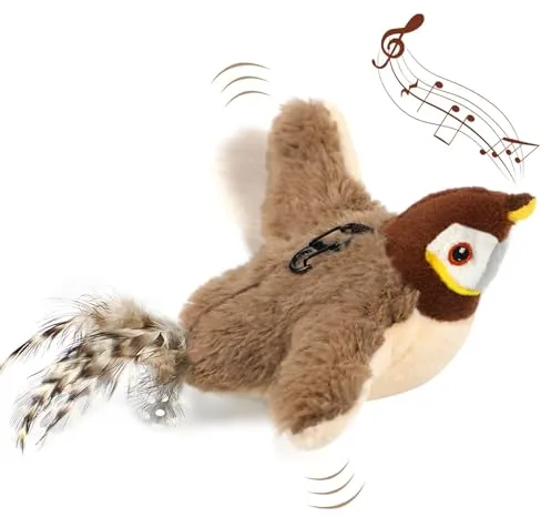 Nepfaivy Juguete para Gatos Pajaro Volador - Juguete Interactivo para Gatos Catnip, Simulación De Pájaro De Peluche Extraíble con Carga USB, Ideal para Que iOS Gatitos Muerdan,Mastiquen y Pataleen